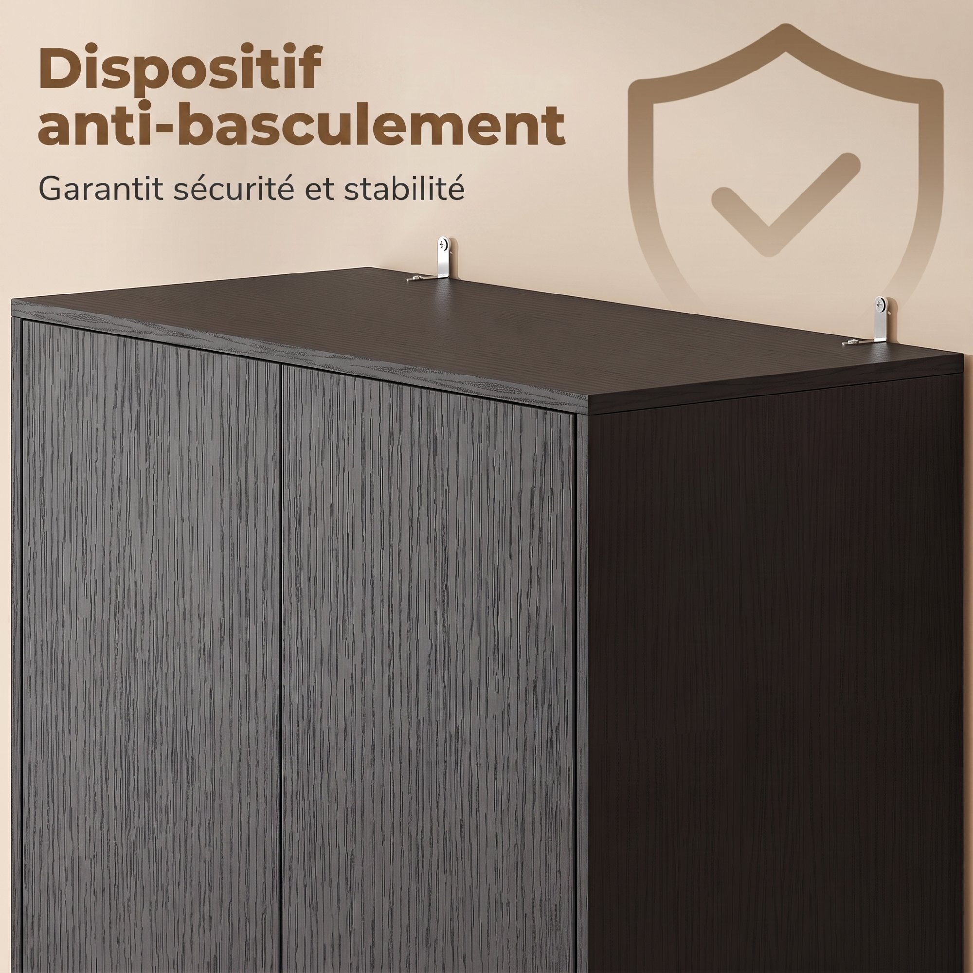 Buffet haut effet bois noir 4 portes 2 étagères 2 niches