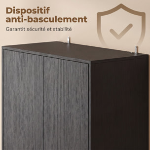 Buffet haut effet bois noir 4 portes 2 étagères 2 niches