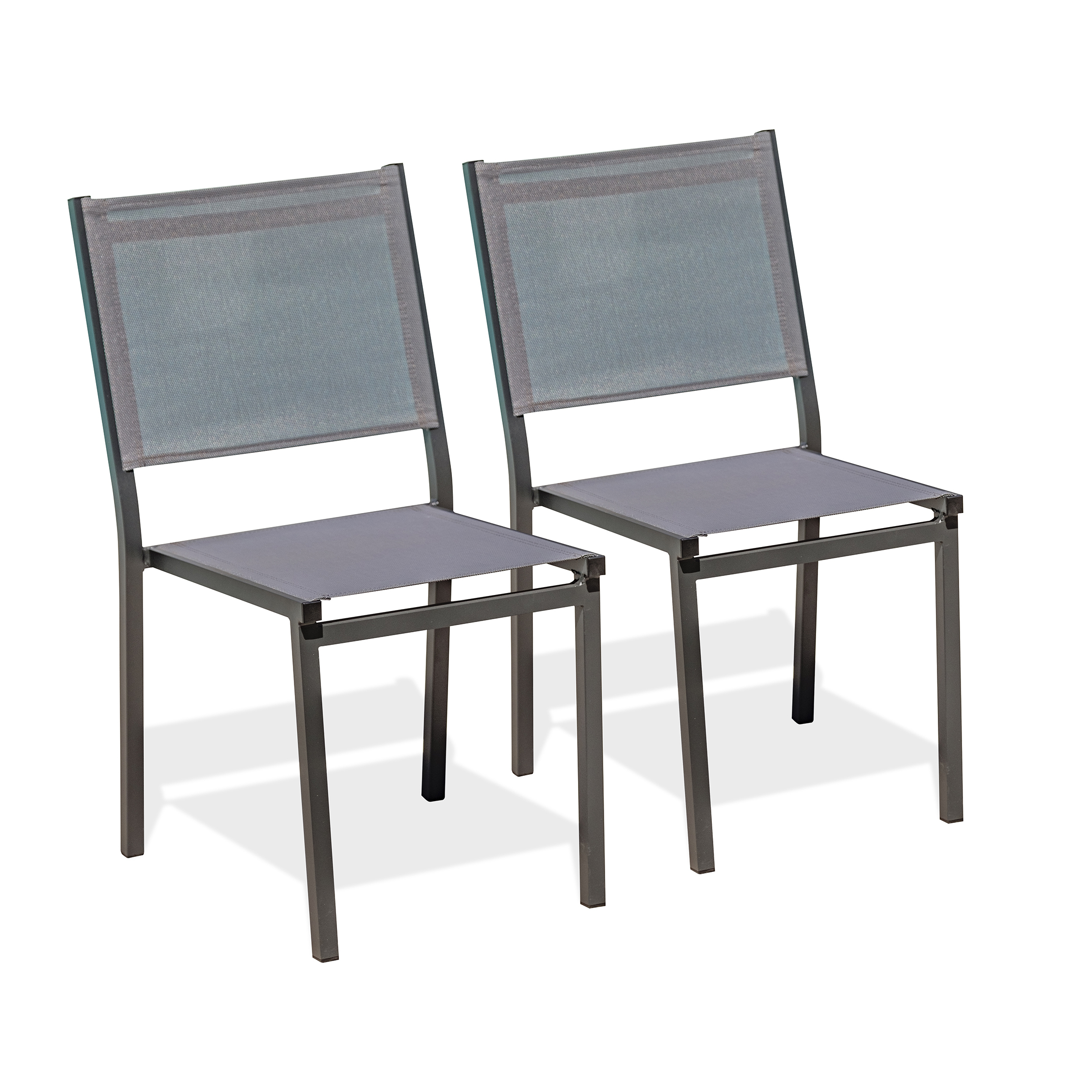 TOLEDE - Lot de 2 chaises de jardin en alu anthracite et toile plastifiée grise