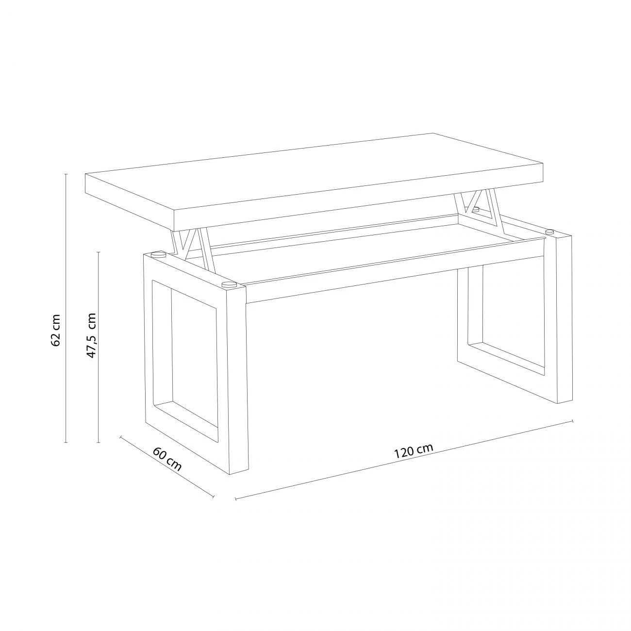 Mesa de centro elevable con almacenaje oculto en roble salvaje y negro 120x47,5-62 cm Loft Roble salvaje - Negro