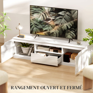 Meuble TV design façade laquée 2 portes tiroir niche blanc