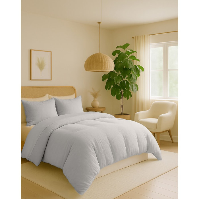 Parure housse de couette gaze de coton gris