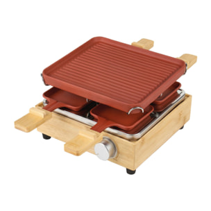 Appareil à raclette 4 personnes en aluminium brique et bambou