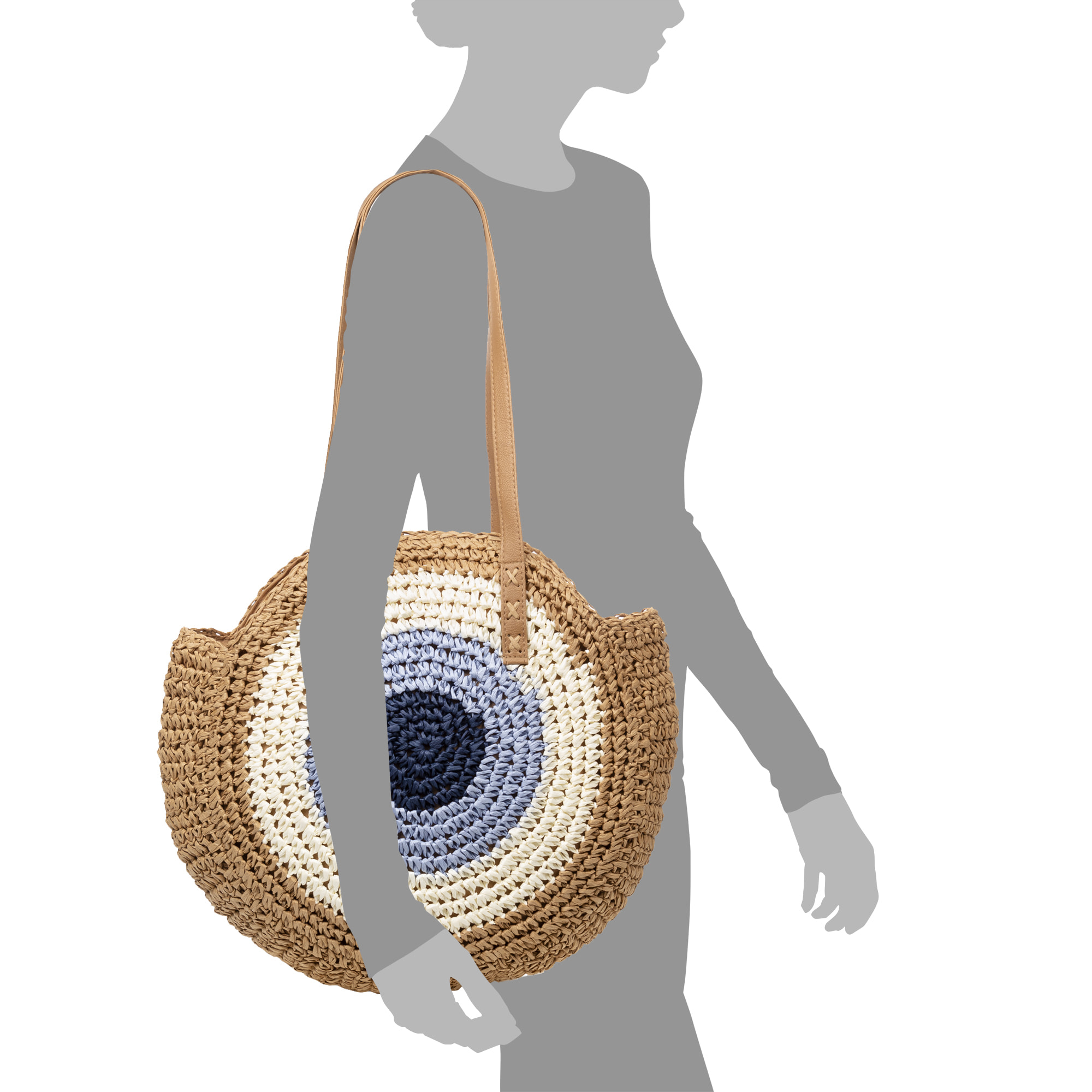 IRIA QUINTANA Borsa a tracolla da donna Francavilla realizzata in rafia di carta intrecciata. 46x10x40 cm. Marrone chiaro