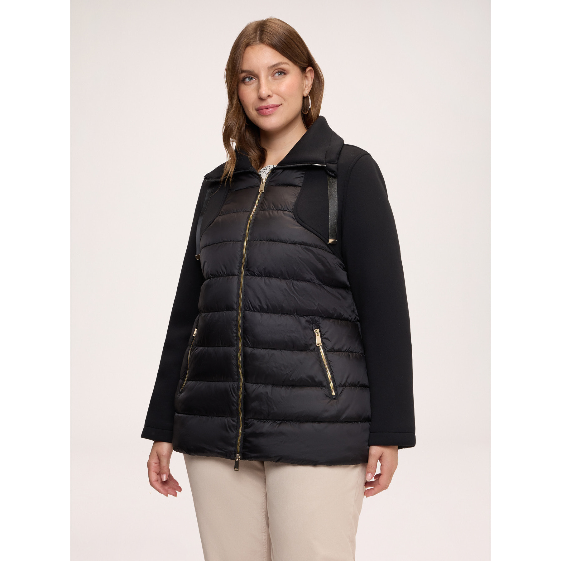 Fiorella Rubino - Plumífero bimaterial con cuello alto - Negro