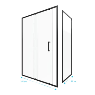 Porte de douche + Retour 140x90x200 cm - Verre 6 mm - Profilé Noir - CRUSH
