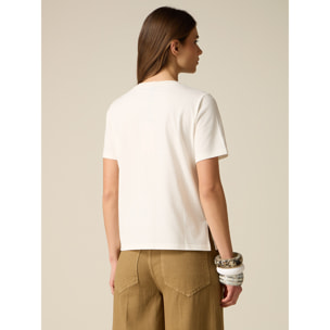 Oltre - Camiseta de algodón con bordado de pedrería - Blanco