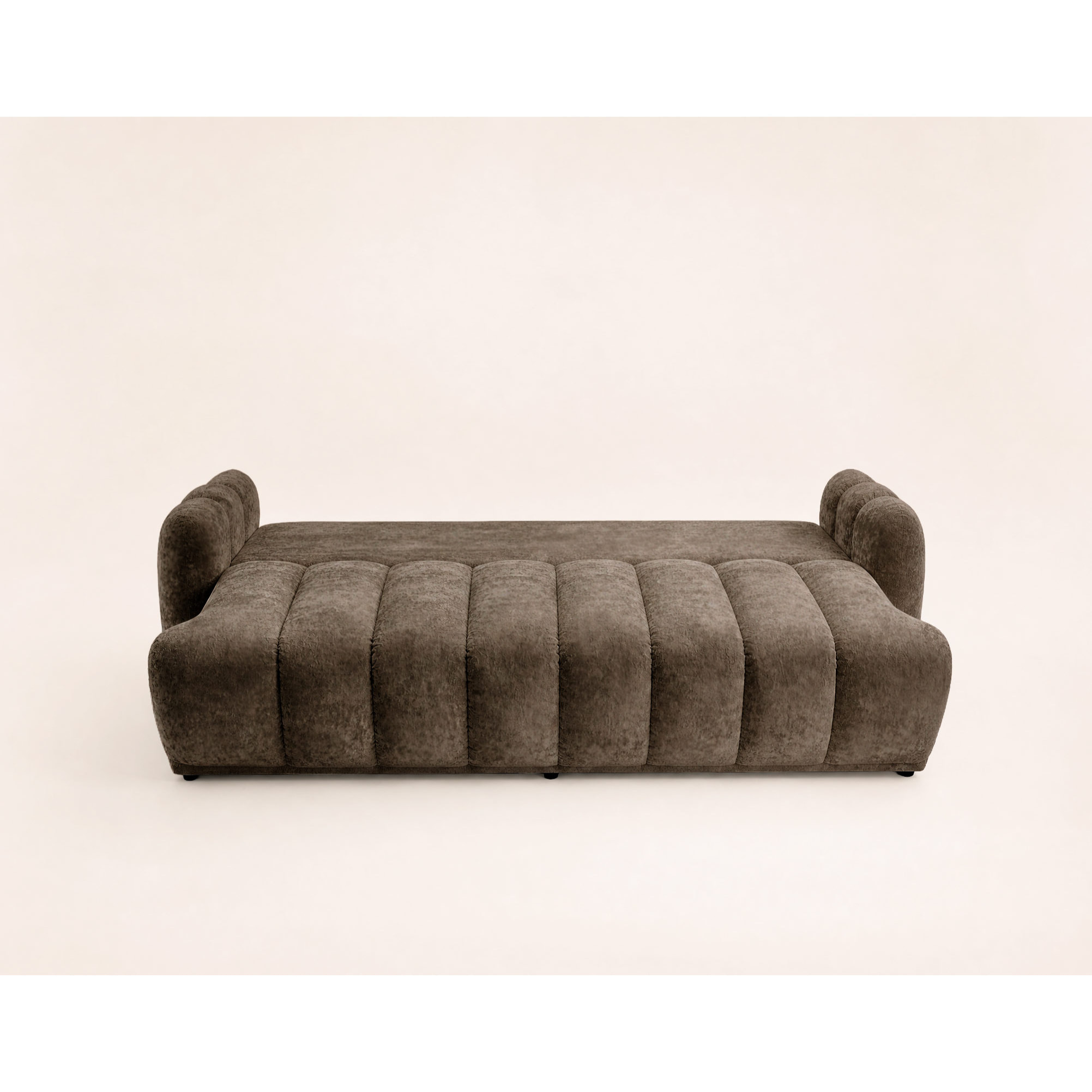 Silvia - Canapé droit 3 places convertible avec coffre - en tissu bouclette - Marron