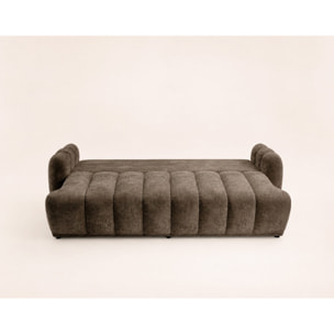 Silvia - Canapé droit 3 places convertible avec coffre - en tissu bouclette - Marron