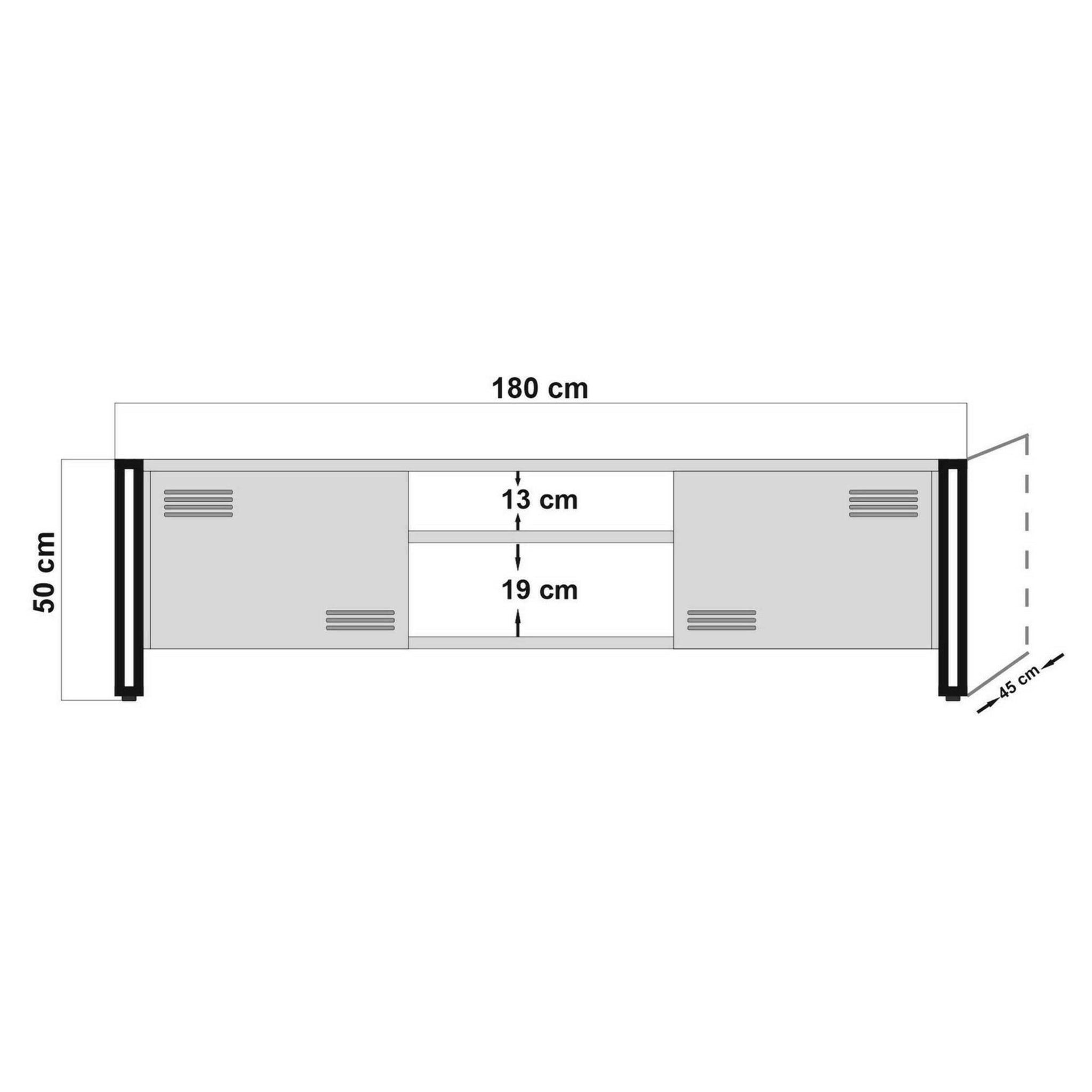 Mobile porta TV Dperott, Credenza da soggiorno, Armadio basso per TV, Base parete attrezzata, 180x45h50 cm, Quercia e Nero