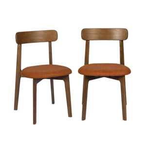 Chaise vintage bois d'hévéa teinte noyer et tissu texturé (lot de 2) VICTOIRE