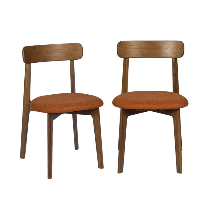Chaise vintage bois d'hévéa teinte noyer et tissu texturé (lot de 2) VICTOIRE
