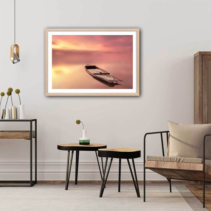 Affiche bateau coulé Affiche + cadre en bois - Chêne