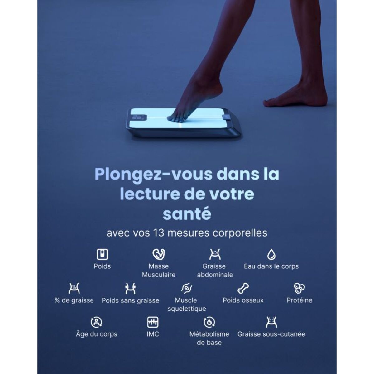 Pèse personne connecté RENPHO Elis Chroma A017 - Impédancemètre Intelligent, Éclairage LED, 13 données corporelles - Rechargeable