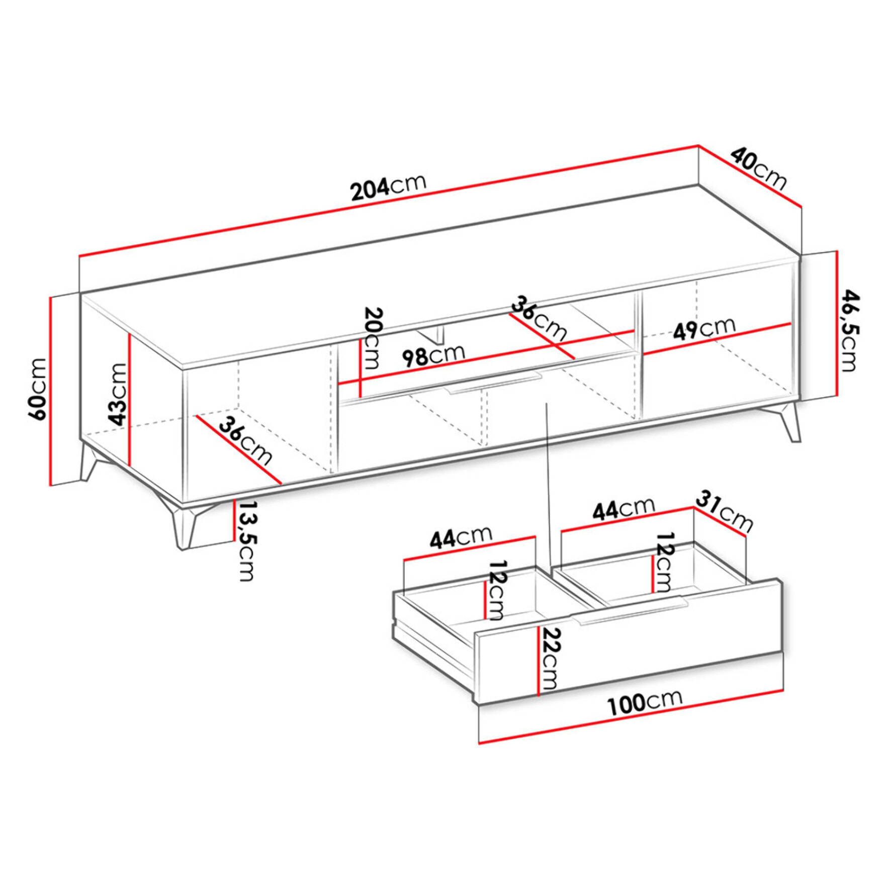 Boccioni - meuble tv - beige - 2 portes, 1 tiroir et 1 niche - 200 cm - Beige