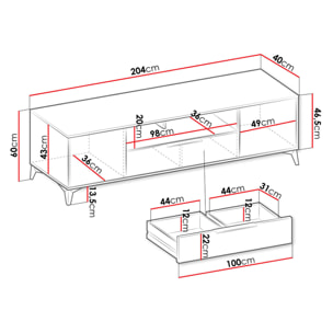 Boccioni - meuble tv - beige - 2 portes, 1 tiroir et 1 niche - 200 cm - Beige