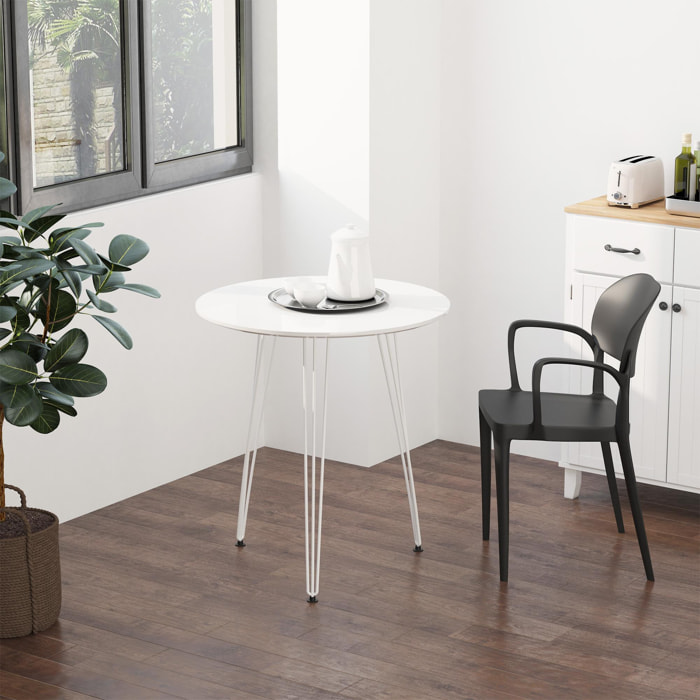 Mesa de Comedor Redonda con Patas de Horquilla Metálicas Estilo Moderno Nórdico para Cocina Salón Cafetería Bar Ø70x75 cm Blanco