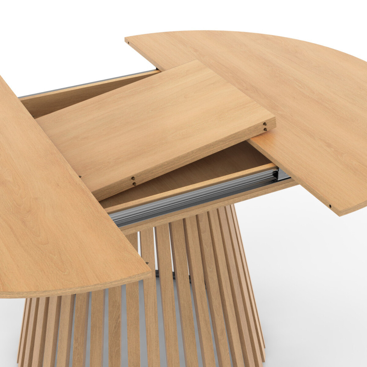 Tables repas Camélia plateau rond extensible 110-150cm et pieds lattes - Bois