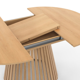 Tables repas Camélia plateau rond extensible 110-150cm et pieds lattes - Bois