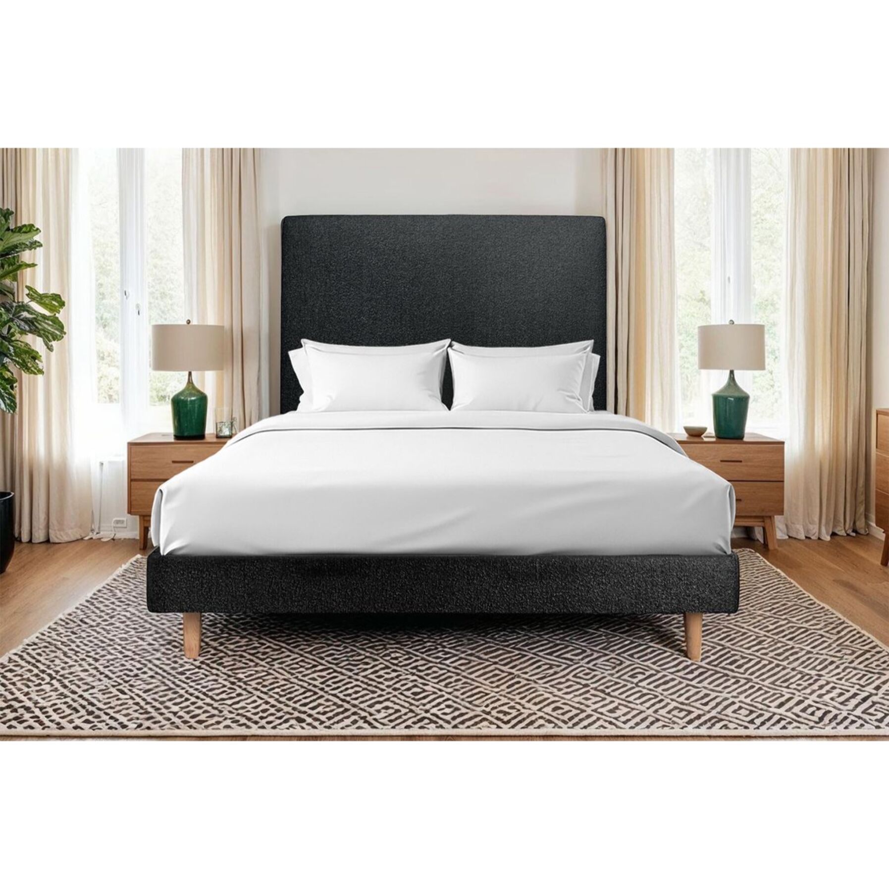 Lit avec tête de lit tapissée bouclette et sommier kit Ep14