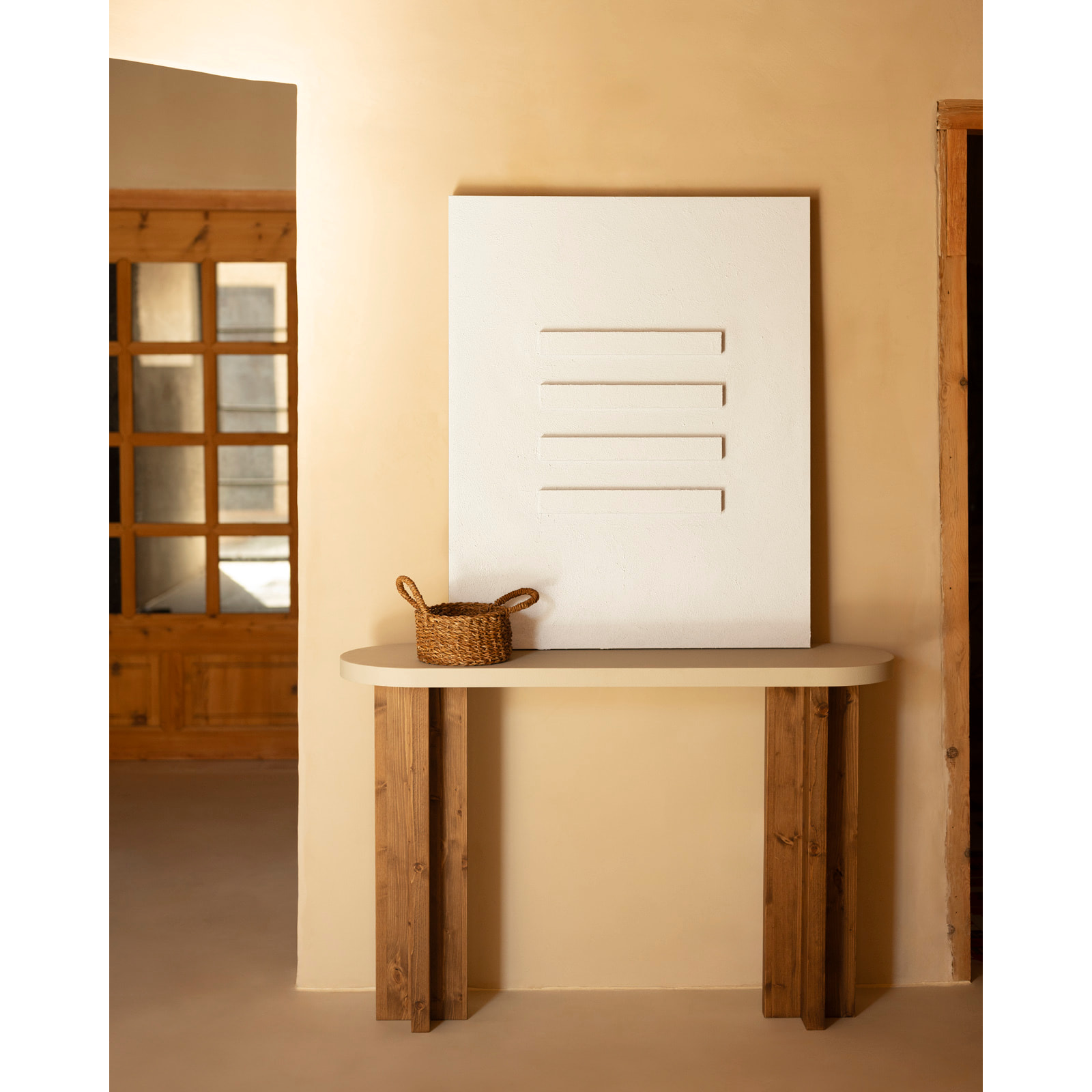 Tableau blanc décoratif sur coton avec cadre en bois peint à la main à la peinture à l'huile en différentes tailles