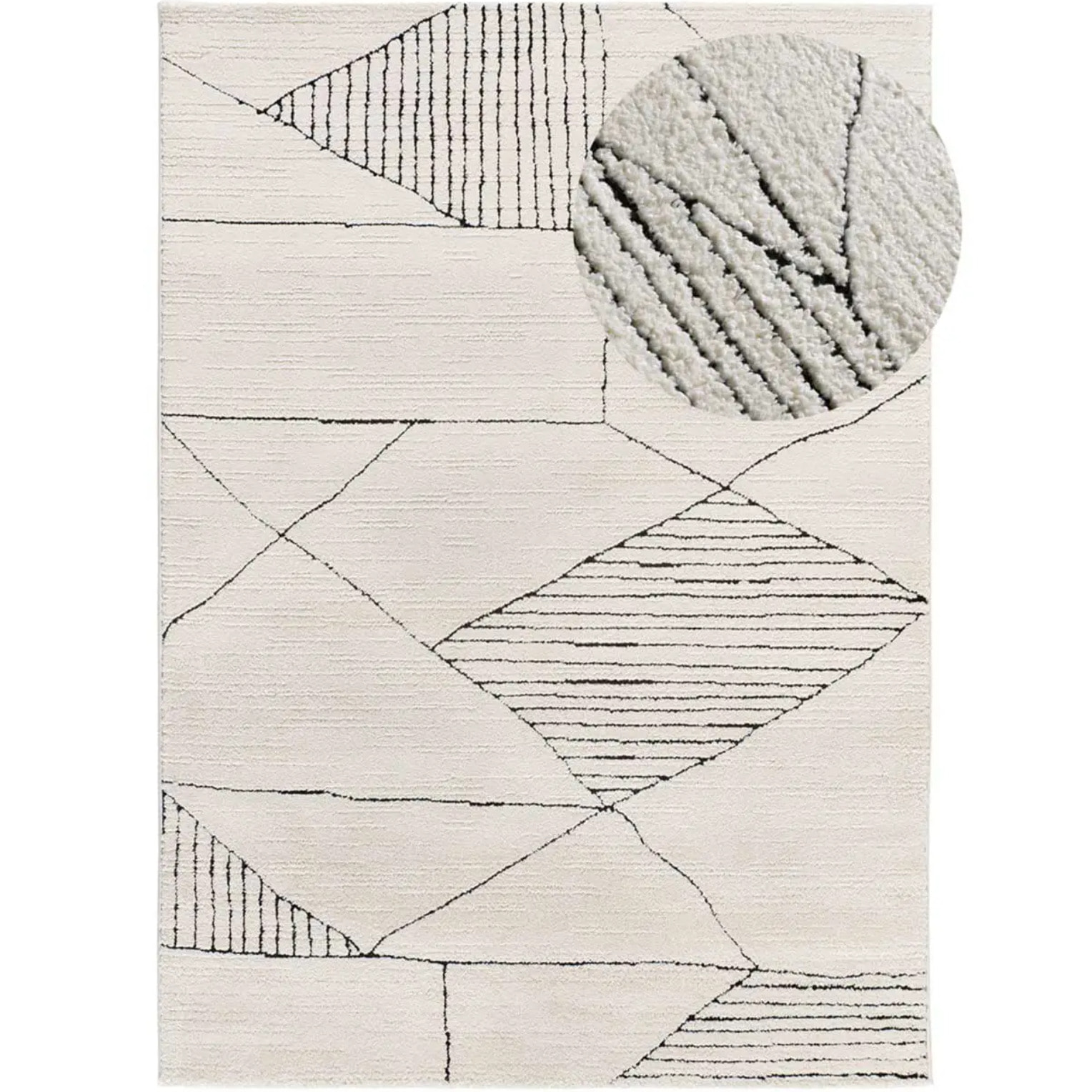TURIN Alfombra étnica con relieve en blanco y negro, varias medidas disponibles