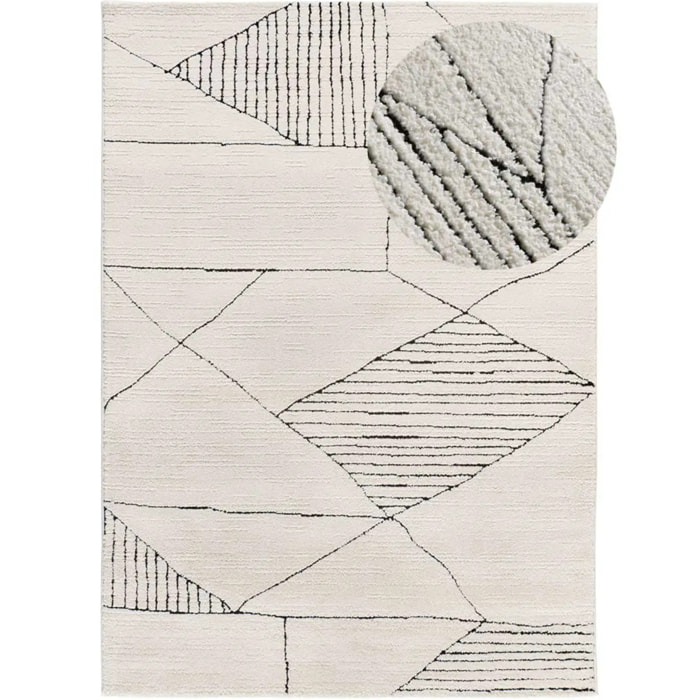 TURIN Alfombra étnica con relieve en blanco y negro, varias medidas disponibles