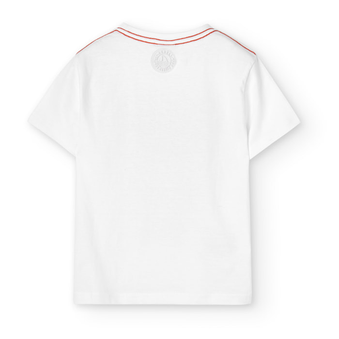 Camiseta manga corta niño, cuello redondo estampada, blanco