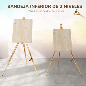 Caballete de Pintura Plegable Caballete para Pintar con Altura Ajustable y Trípode de Madera de Haya Soporte Lienzos de hasta 107 cm 93x84x183 cm Natural