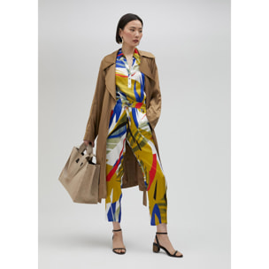 Pantaloni jogger satinati stampa tropicale