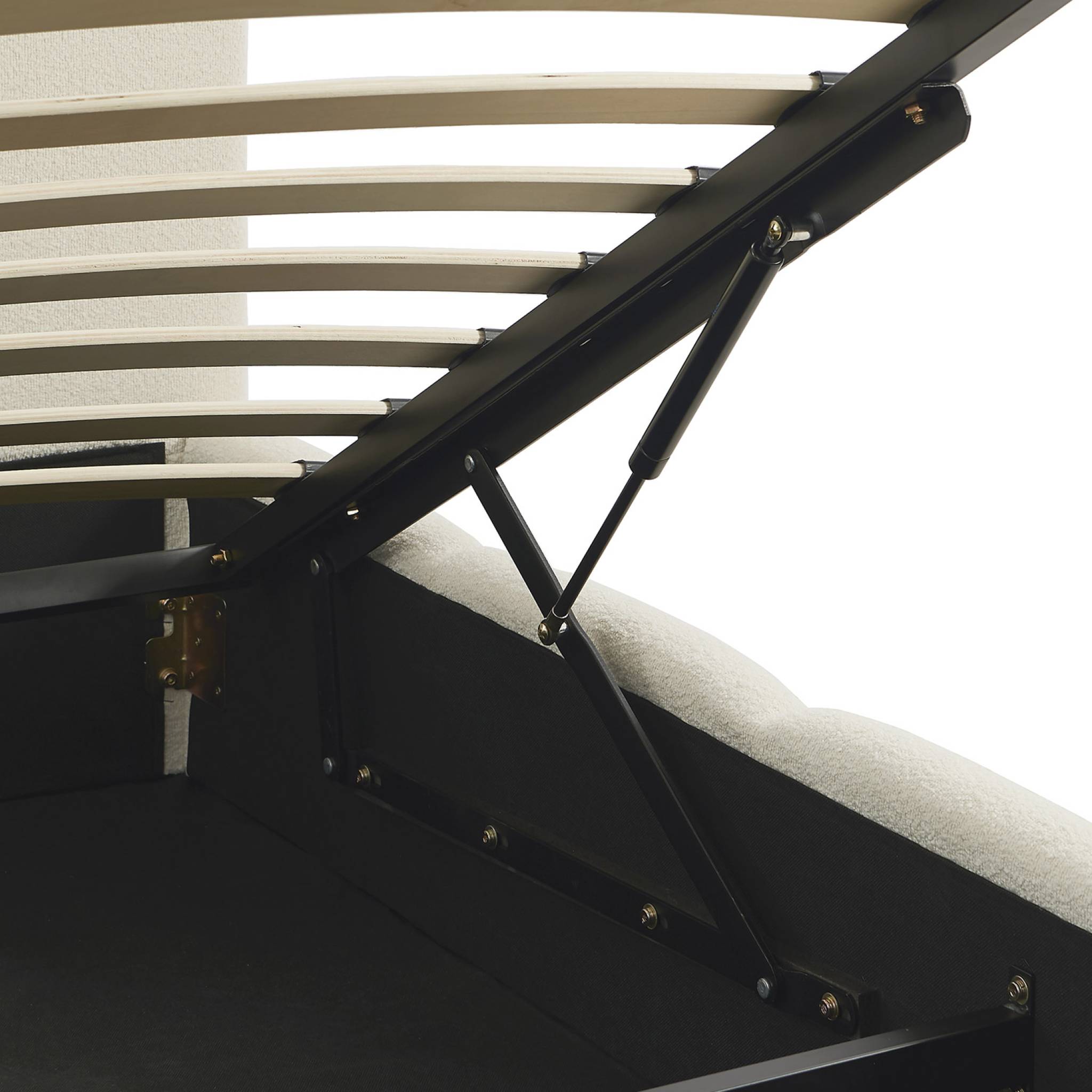 Lit coffre double avec sommier à lattes et tête de lit blanc finition bouclette texturée 140x190cm- Lex