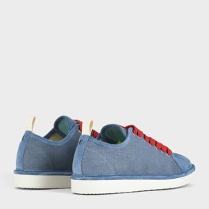 ZAPATO CON CORDONES HOMBRE P01 DE LINO Y ANTE DENIM AZUL BÁSICO ROJO