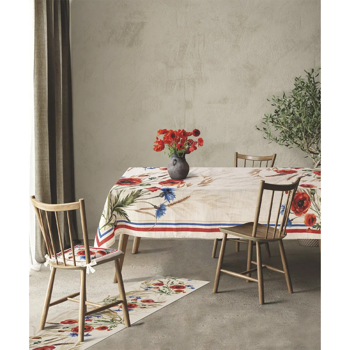 Tovaglia floreale antimacchia e lavabile 100% polylino PAPAVERI