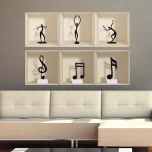 Stickers muraux 3D | Sticker Mural Autocollant effet 3D Danse et la musique - Stickers adhésifs 3D Chambre Salon Trompe l'oeil