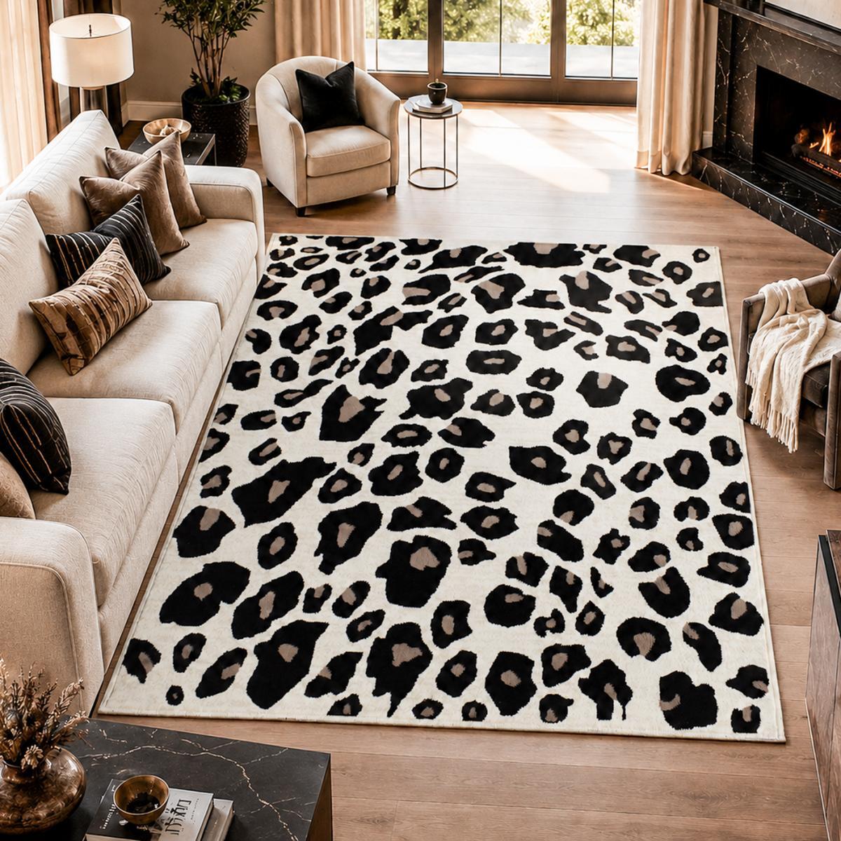 tapis salon fauve Beige et marron motif animalier