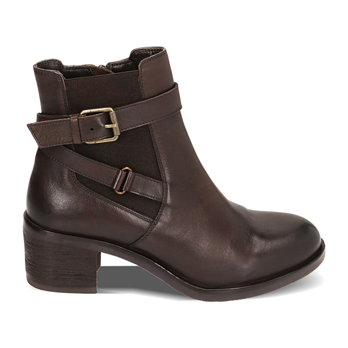 Stivaletti Chelsea testa di moro in pelle, tacco 6 cm