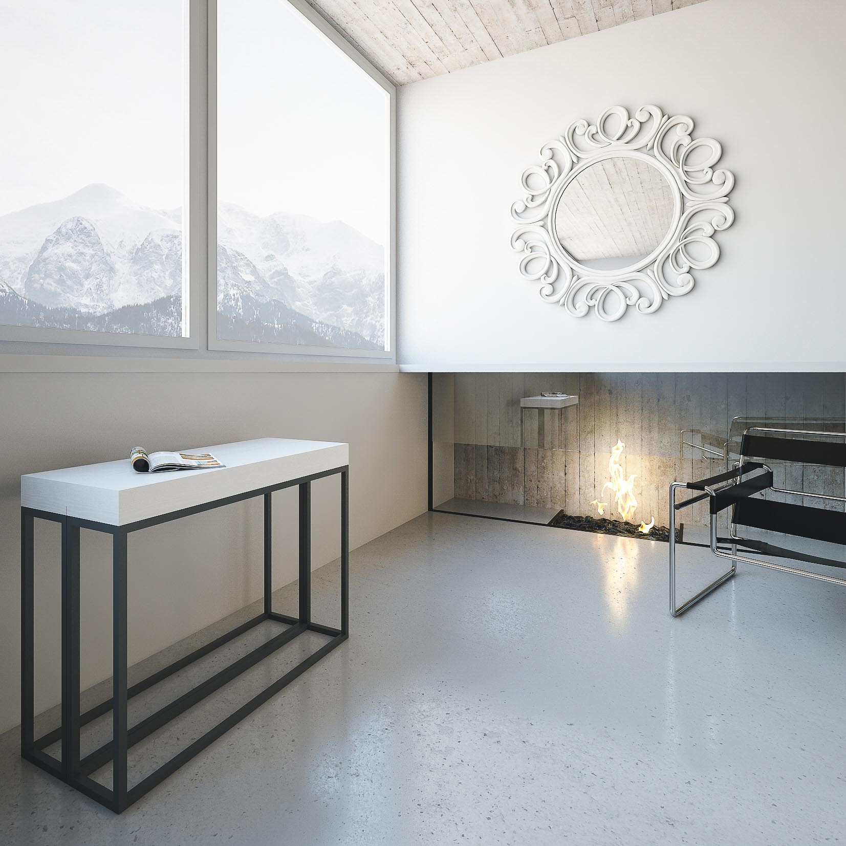 Consolle allungabile 90x40/196 cm Epoca Small Bianco Frassino telaio Antracite