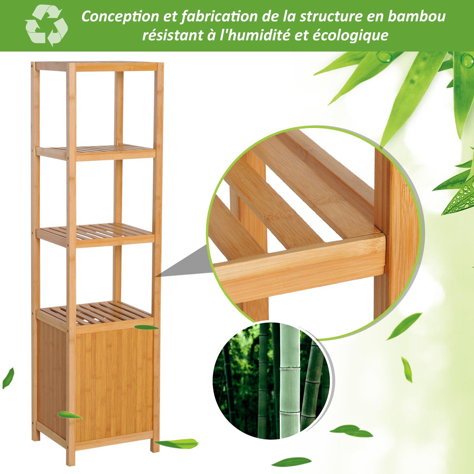 HOMCOM Etagère salle de bain bambou meuble de rangement de salle de bain  design cosy naturel 6 espaces de rangement dim. 98L x 28l x 132H cm pas  cher 