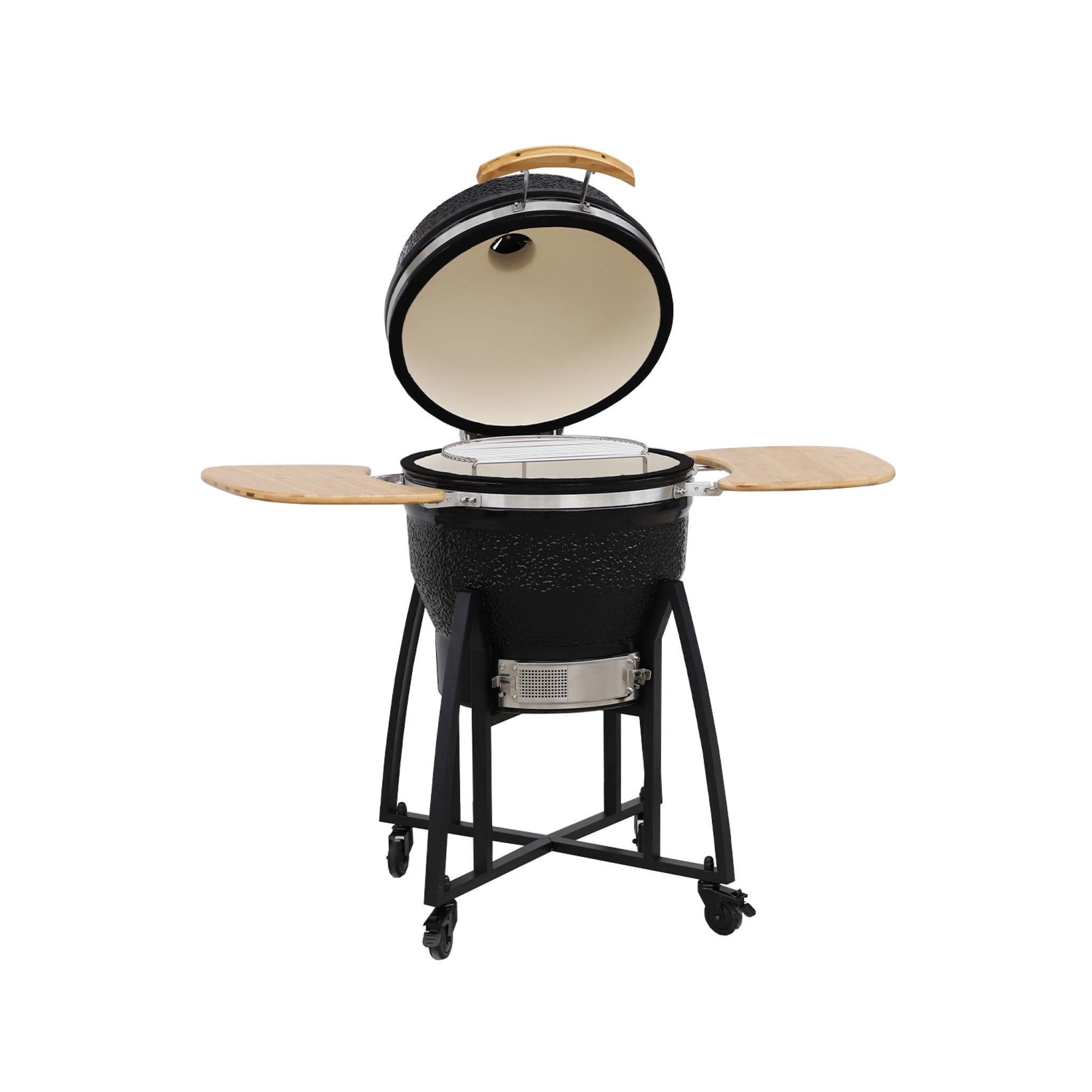 Barbecue charbon en céramique. Kamado Ø 57cm. avec chariot. garde au chaud. récupérateur de cendre et housse. tablettes rétractables