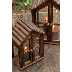 J-Line Set de 2 lanternes - bois de sapin - marron