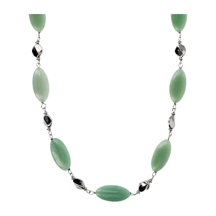 Collana Lunga con Avventurina Verde e Pepite Argentate in Argento 925 placcato Rodio