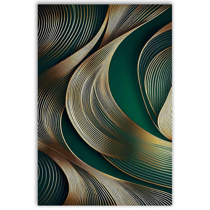 Tableau lignes dorées émeraude Toile imprimée