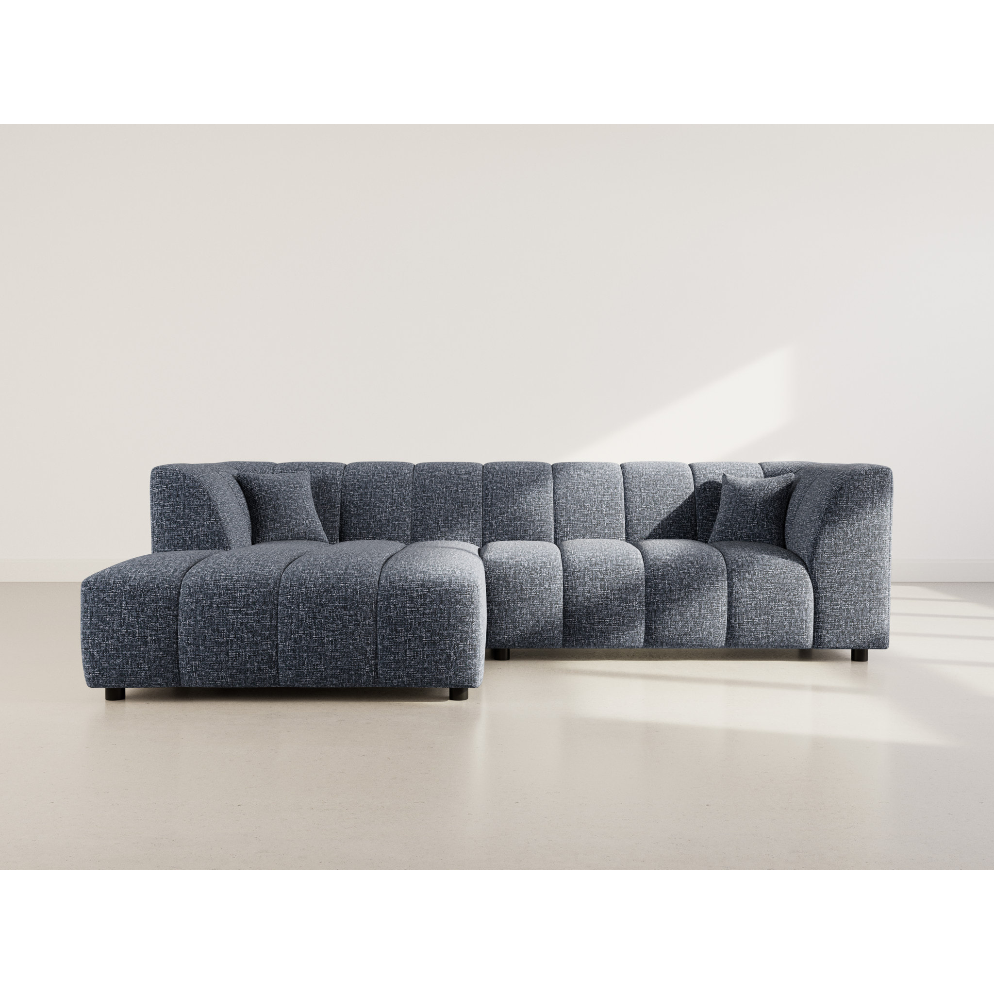 Curtis - canapé d'angle gauche 4 places avec accoudoir en tissu texturé - Bleu