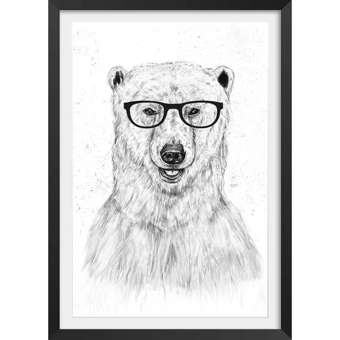 Affiche enfant ours etudiant  Affiche + cadre en bois - Noir