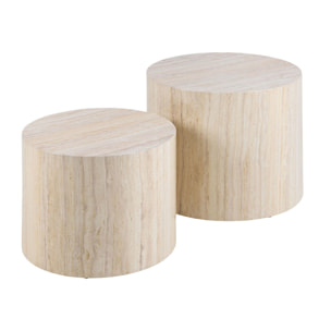 Pueblo - lot de 2 tables basses rondes - effet travertin - 58 et 50 cm - Bois