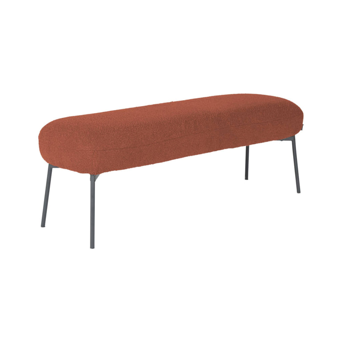 Banc. bout de lit avec revêtement bouclette texturée. rouille. pieds en métal noir. L 120 x P 41 x H 42.5cm