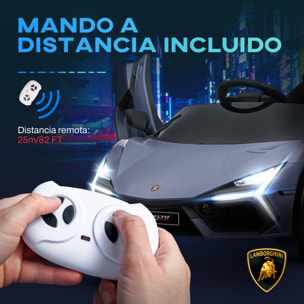 Coche Eléctrico para Niños de +3 Años Lamborghini Revuelto Carro Eléctrico Infantil con Batería 12V Mando a Distancia Faros LED Bocina Música y Ruedas Auxiliares Gris