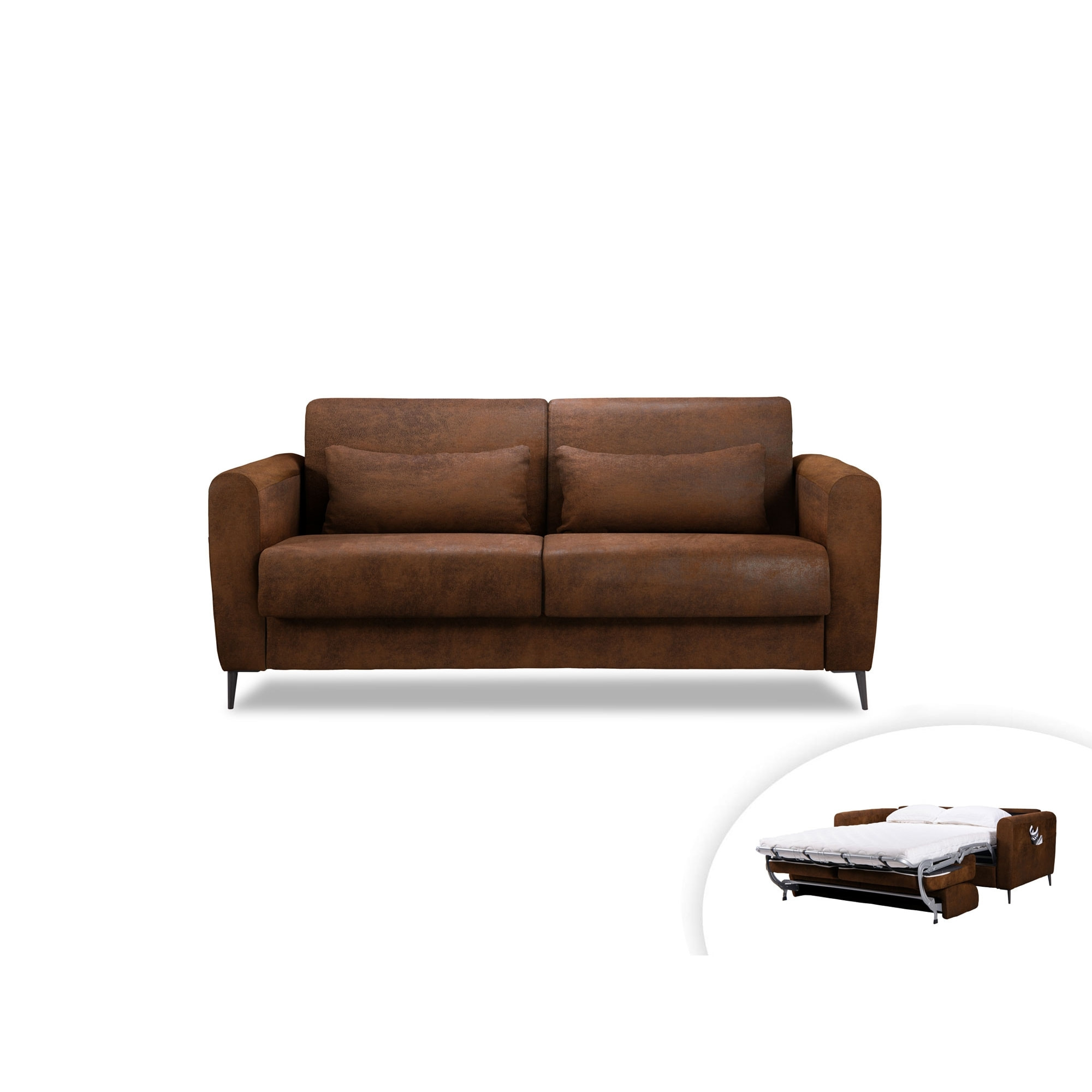 Allan - canapé 3 places convertible - couchage quotidien - matelas 12 cm - en microfibre - Marron