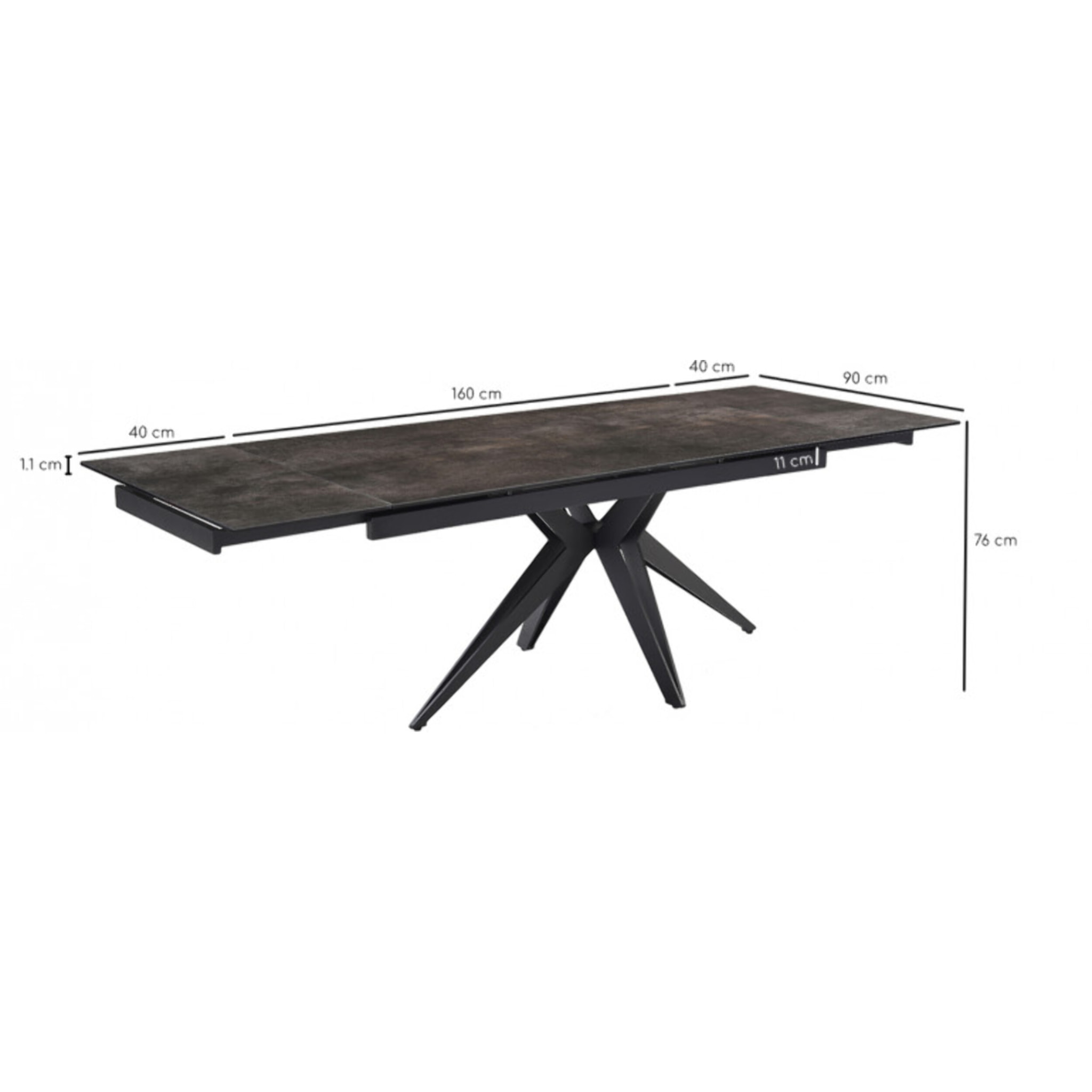 Table extensible en céramique finition iron L160/240cm - 9 piètements - UNIK