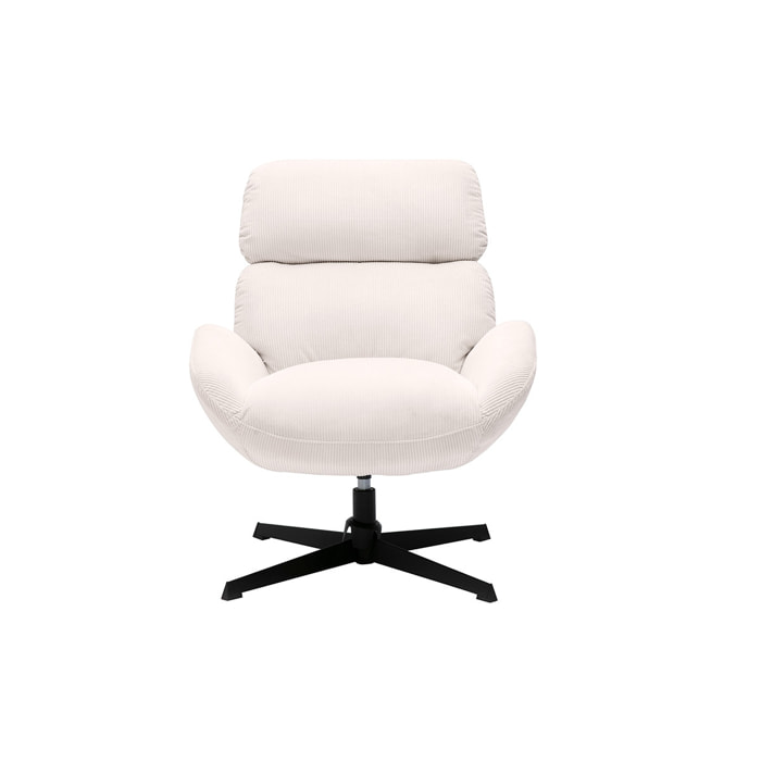 Fauteuil pivotant en tissu velours côtelé écru et métal noir KLEM